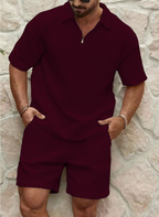 Ensemble polo et short homme, taille élastique, six coloris, bordeaux
