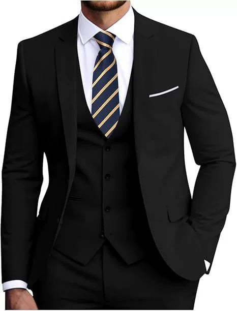 Costume trois pièces homme, veste, gilet et pantalon, six coloris, noir