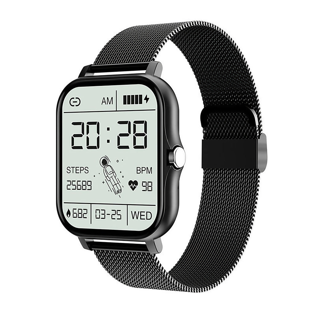 Montre connectée femme, suivi d'activité et notifications, noir