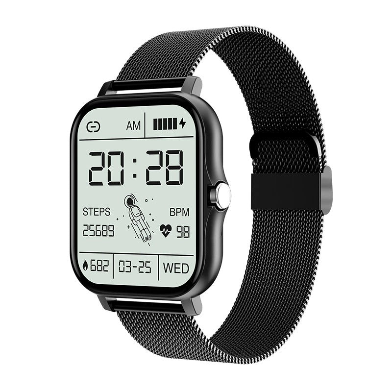 Montre connectée femme, suivi d'activité et notifications, noir