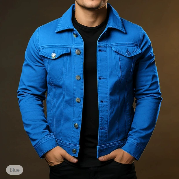 Veste en jean homme boutonnée à poches, quatre coloris, bleu