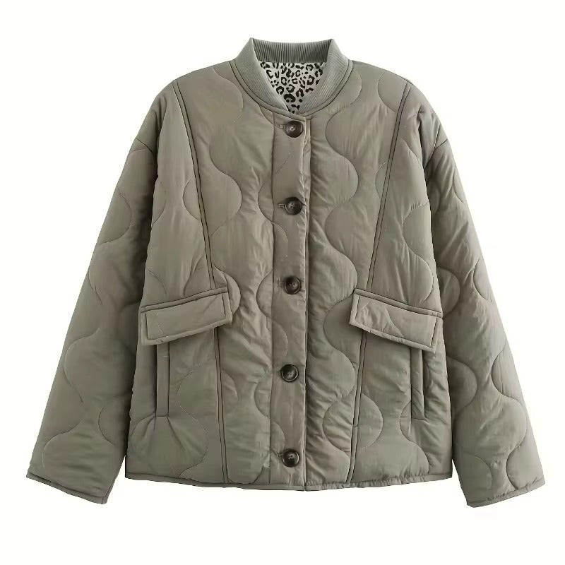 Veste femme ajustée à doublure léopard, noir, beige ou vert, vert