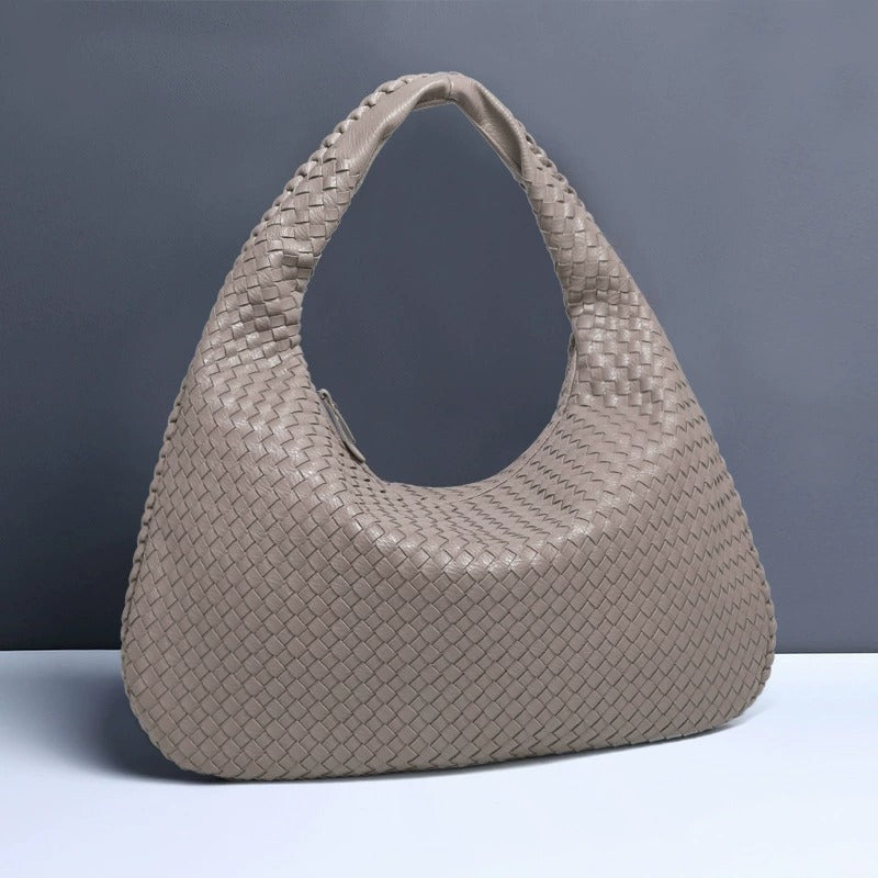 Sac hobo tressé femme à anse souple, fermeture zippée, beige