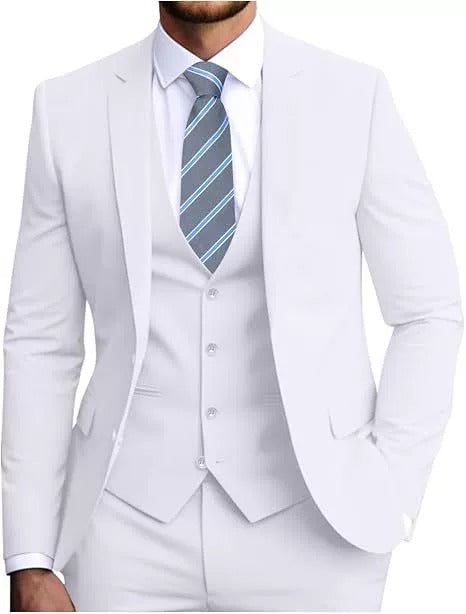 Costume trois pièces homme, veste, gilet et pantalon, six coloris, blanc