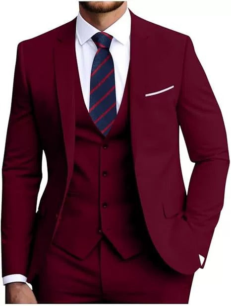 Costume trois pièces homme, veste, gilet et pantalon, six coloris