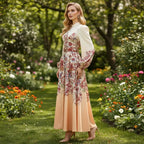 Robe midi fleurie à manches bouffantes et ceinture assortie