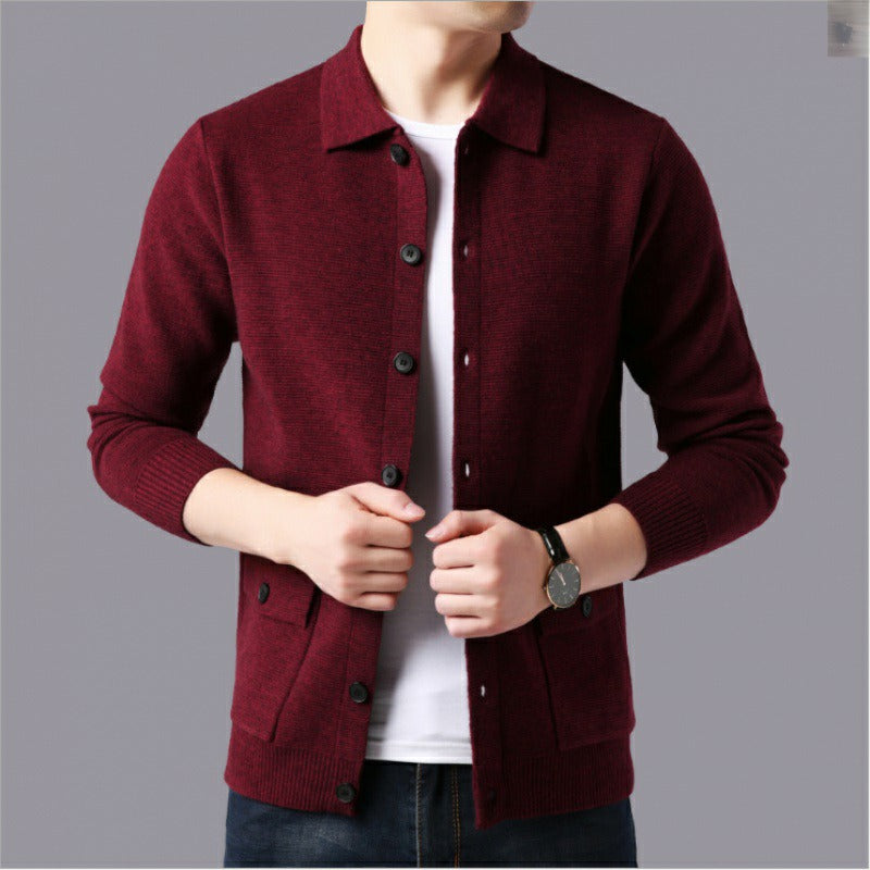 Cardigan homme en tricot, quatre coloris, du S au 3XL, rouge