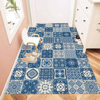 Tapis de cuisine motif zellige, antidérapant et lavable, bleu