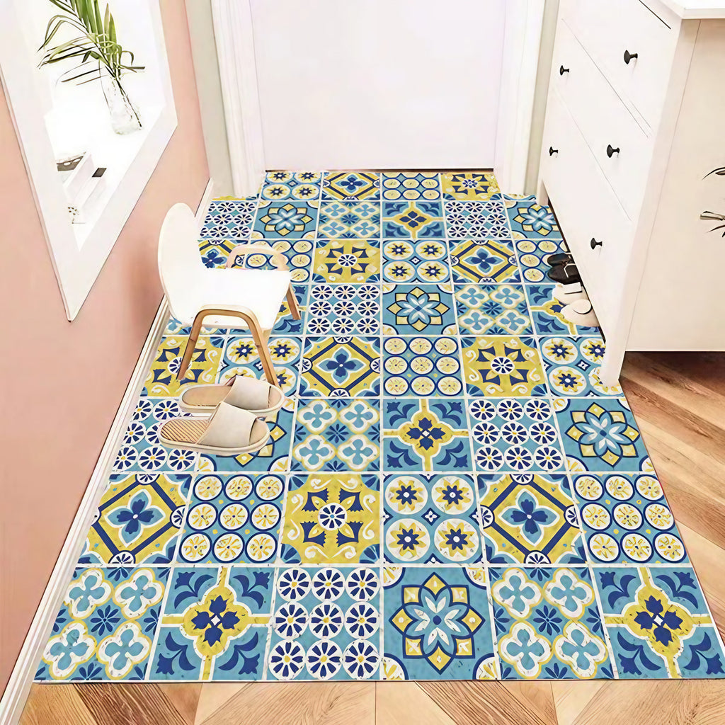 Tapis de cuisine motif zellige, antidérapant et lavable, vert