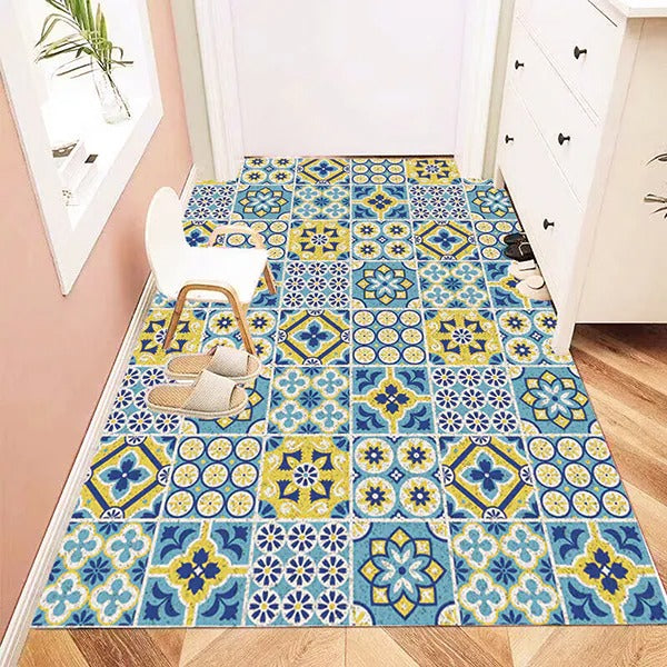 Tapis de cuisine motif zellige, antidérapant et lavable, vert