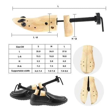 Élargisseur de chaussures en bois massif, longueur et largeur