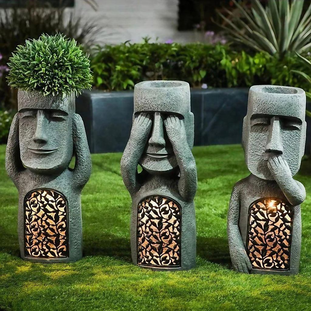Jardinière sculpture à éclairage LED solaire, trois modèles