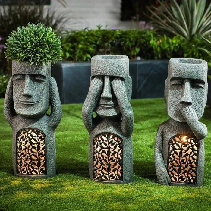 Jardinière sculpture à éclairage LED solaire, trois modèles