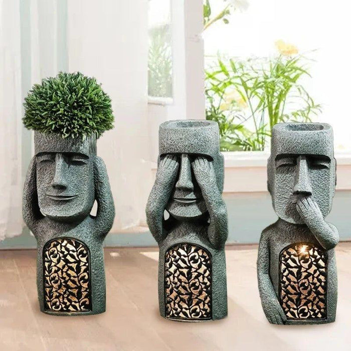 Jardinière sculpture à éclairage LED solaire, trois modèles