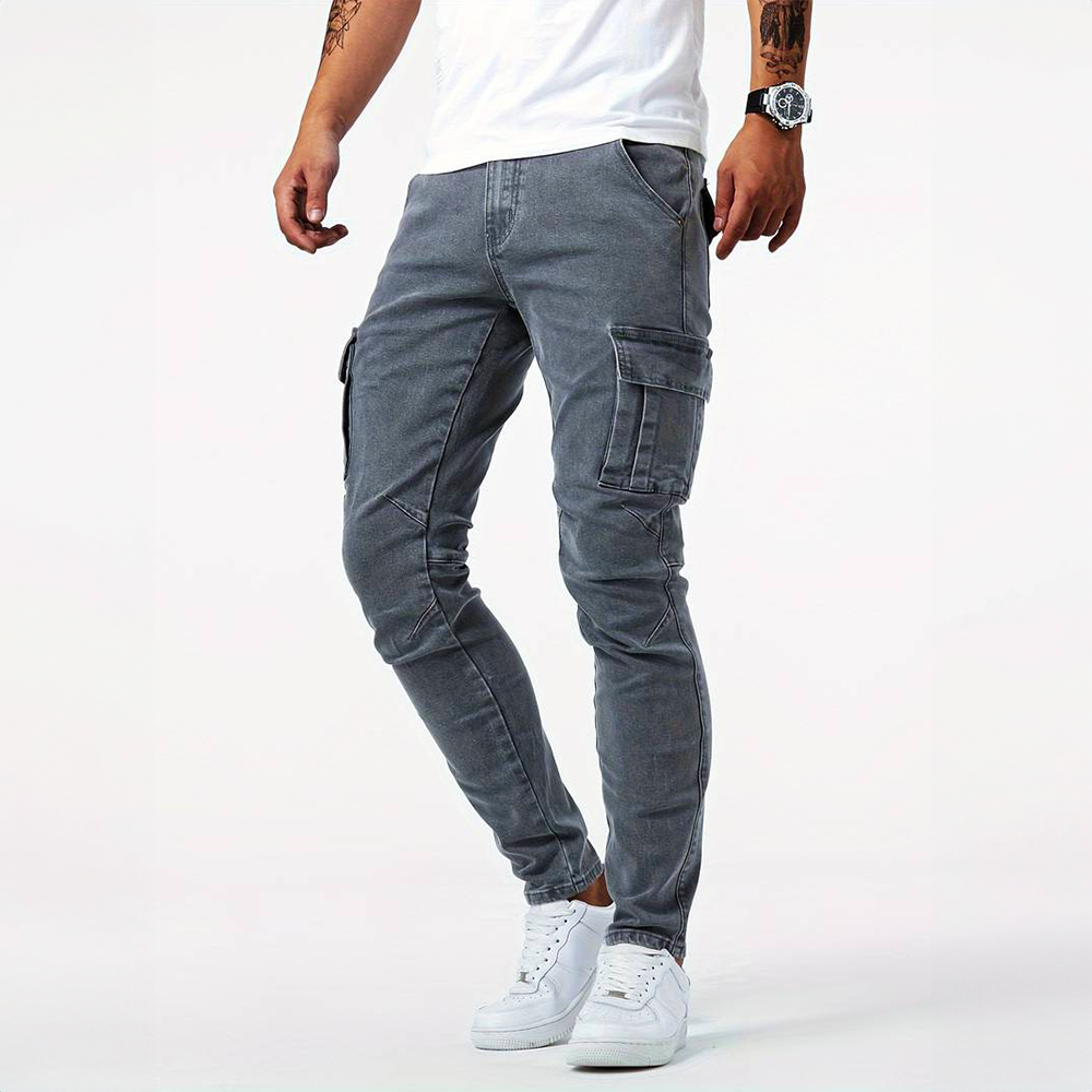 Jean cargo homme extensible, coupe ajustée, du S au 3XL, gris