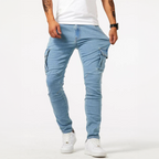 Jean cargo homme extensible, coupe ajustée, du S au 3XL, bleu