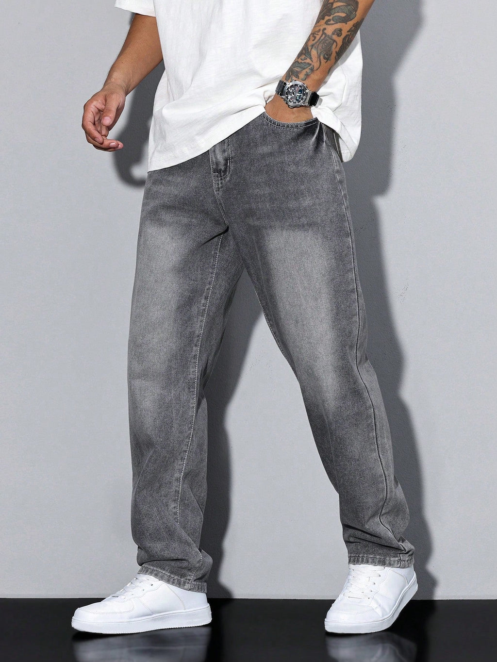 Jean droit homme coupe ample, taille naturelle, quatre teintes, couleur 2