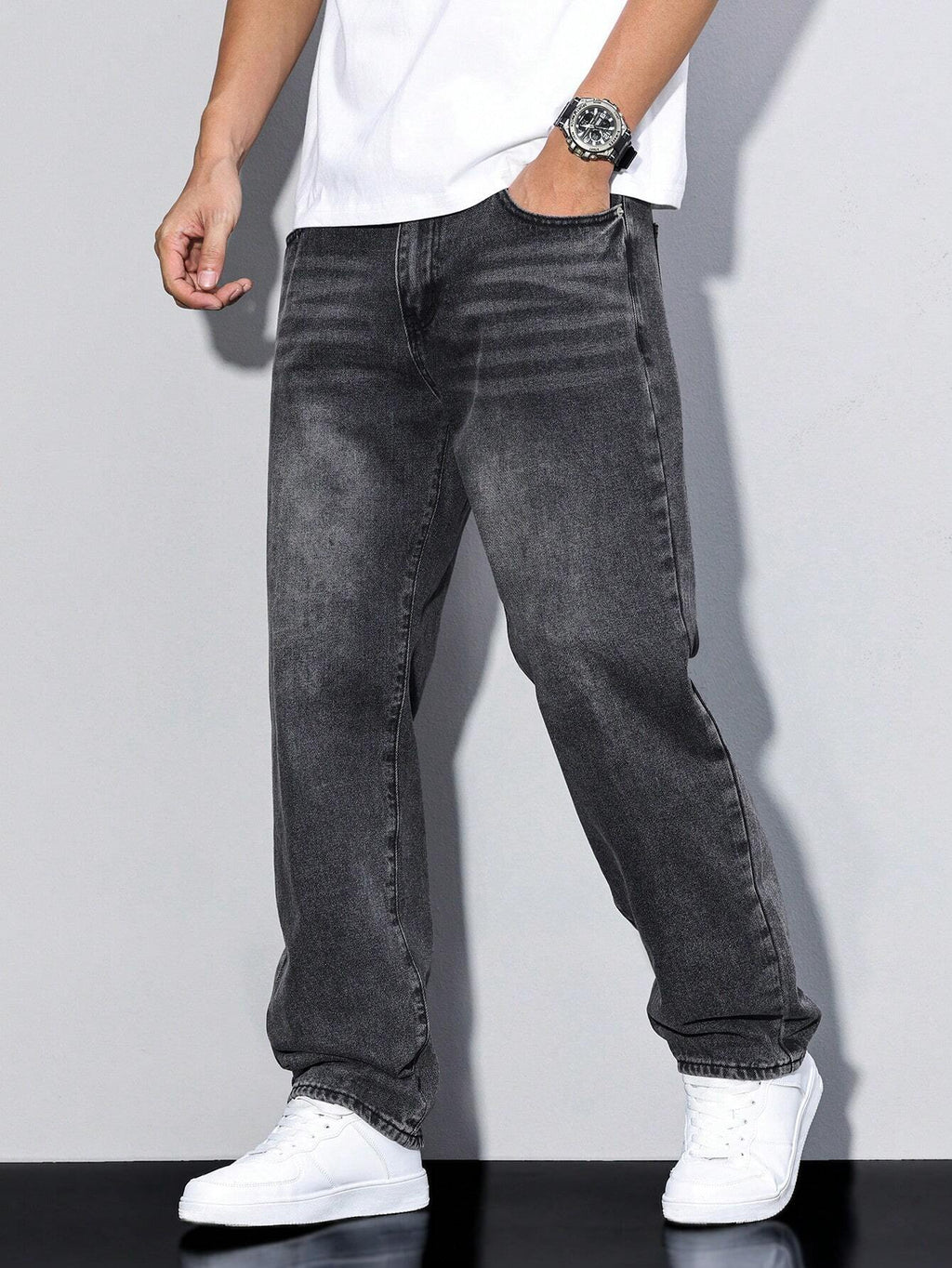 Jean droit homme coupe ample, taille naturelle, quatre teintes, couleur 1