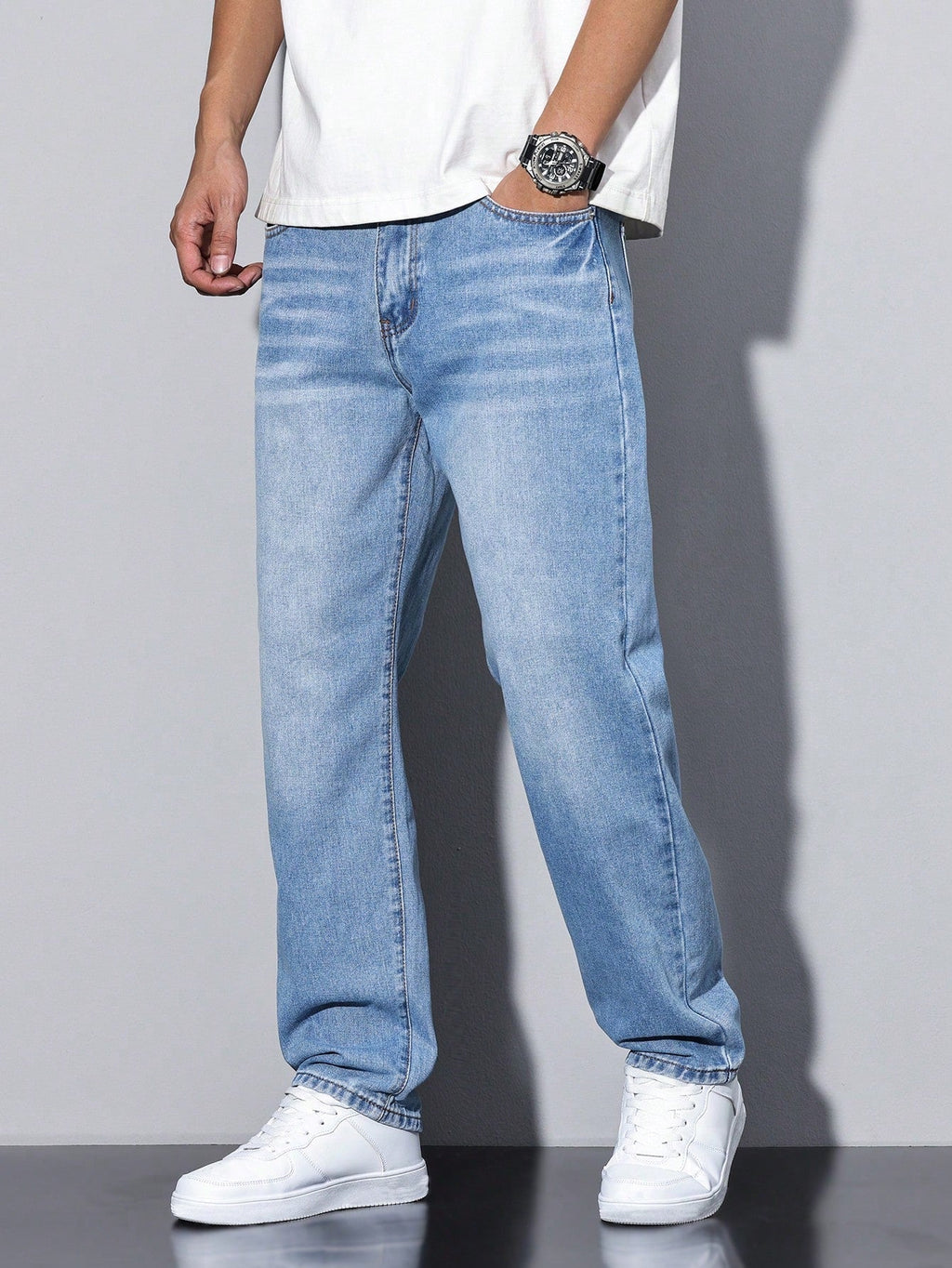 Jean droit homme coupe ample, taille naturelle, quatre teintes, couleur 5