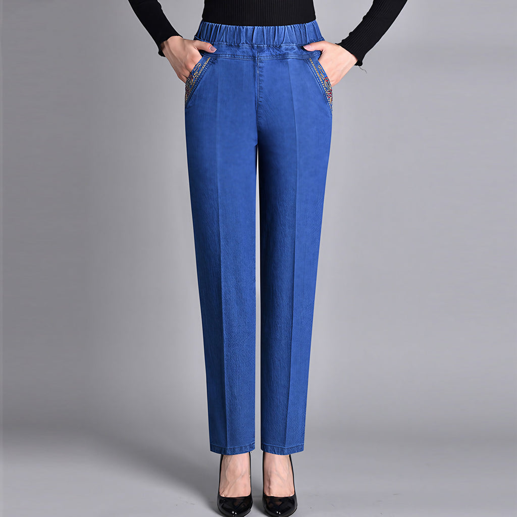 Jean droit femme à taille élastique, du M au 5XL, bleu clair
