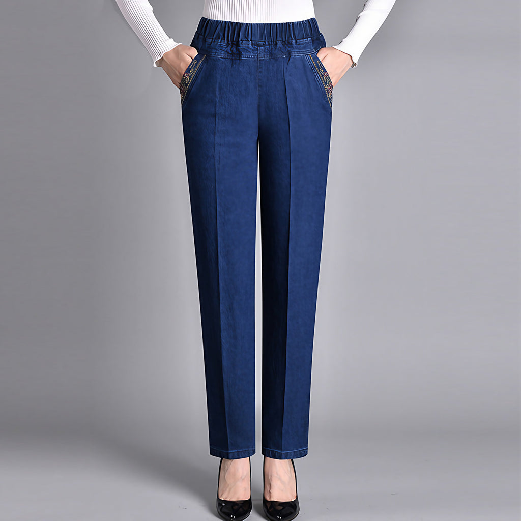 Jean droit femme à taille élastique, du M au 5XL, bleu foncé