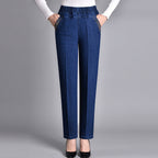 Jean droit femme à taille élastique, du M au 5XL, bleu foncé