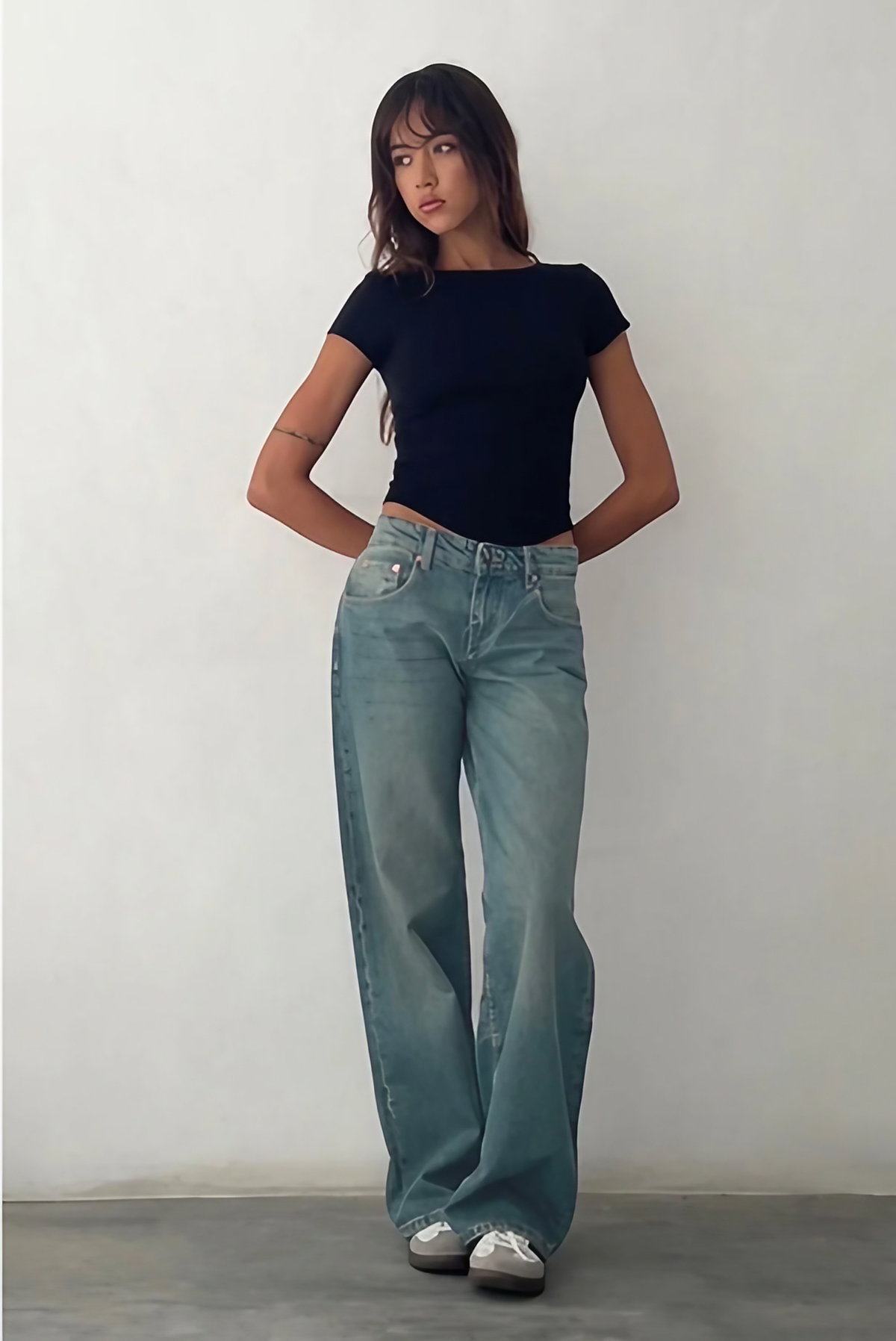 Jean taille basse femme stretch, style années 2000, du XS au XL, bleu et blanc
