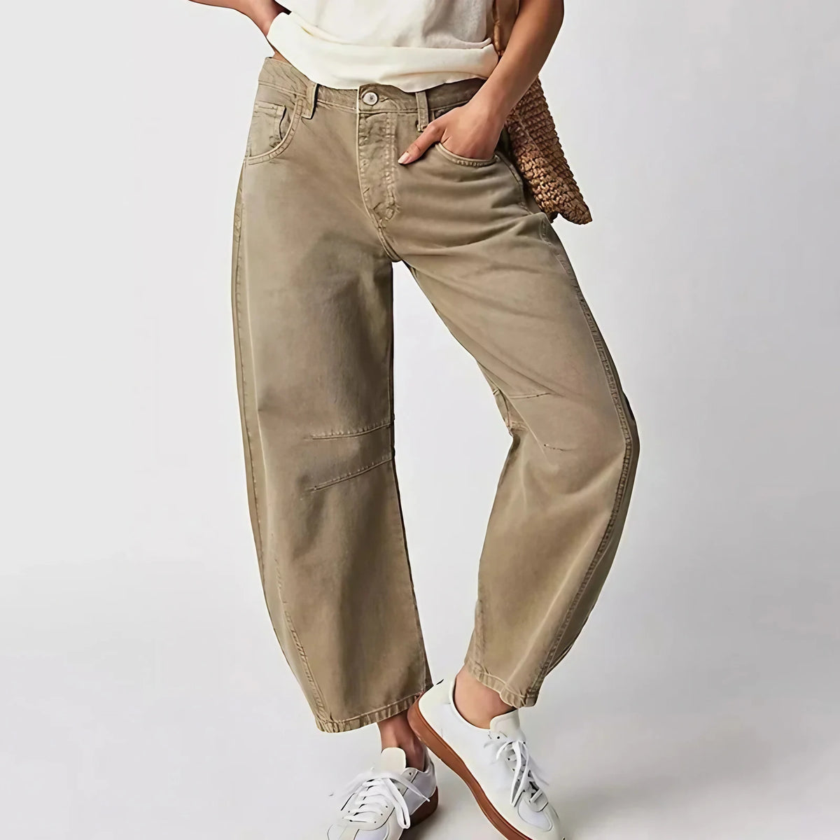Jean large femme, six coloris, du XS au 3XL, beige