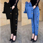 Jean slim femme taille haute élastique, cœur brodé, du M au 4XL
