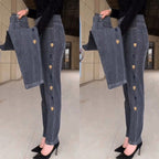 Jean slim femme taille haute élastique, cœur brodé, du M au 4XL