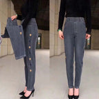 Jean slim femme taille haute élastique, cœur brodé, du M au 4XL