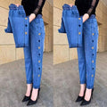 Jean slim femme taille haute élastique, cœur brodé, du M au 4XL, bleu