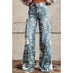 Jean femme à motif fleuri, bleu, du S au 3XL, bleu
