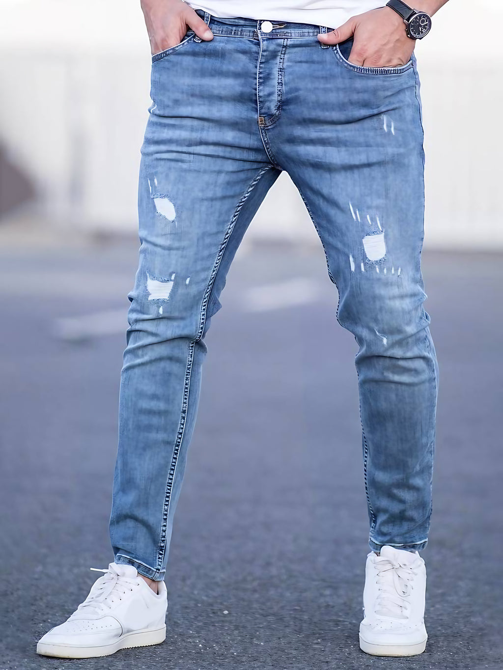 Jean slim homme extensible, huit coloris, du XS au 4XL, bleu ciel profond