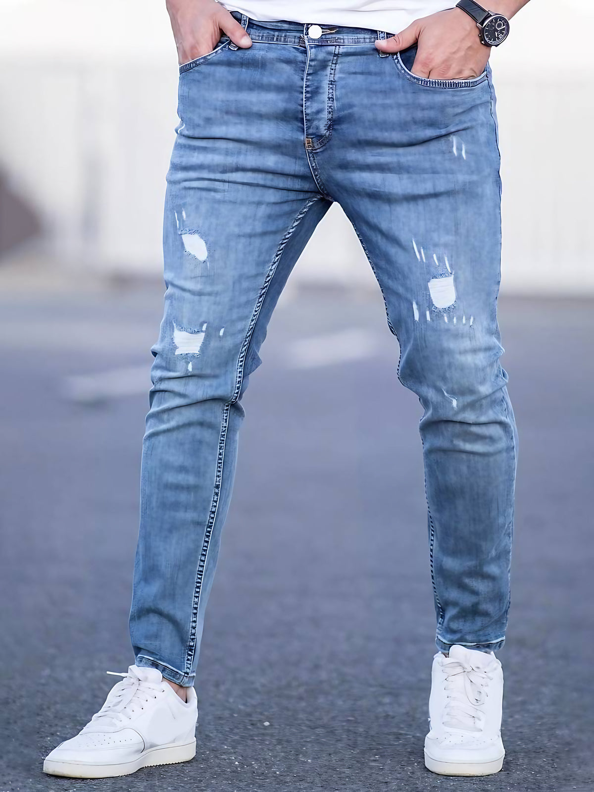 Jean slim homme extensible, huit coloris, du XS au 4XL, bleu ciel profond