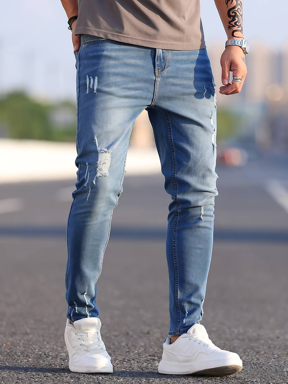 Jean slim homme extensible, huit coloris, du XS au 4XL, bleu vif