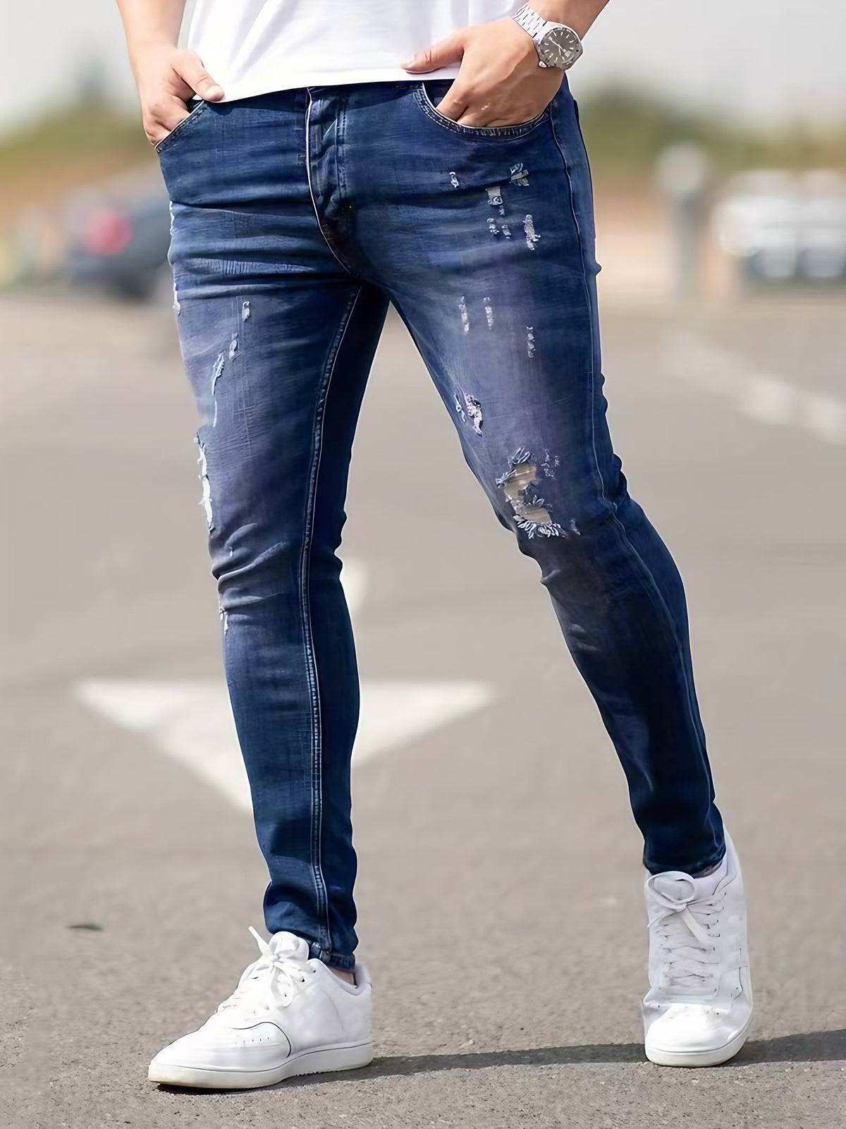 Jean slim homme extensible, huit coloris, du XS au 4XL, bleu marine