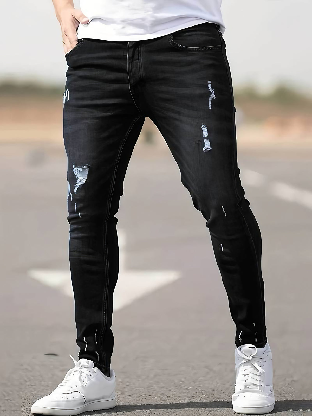 Jean slim homme extensible, huit coloris, du XS au 4XL, noir