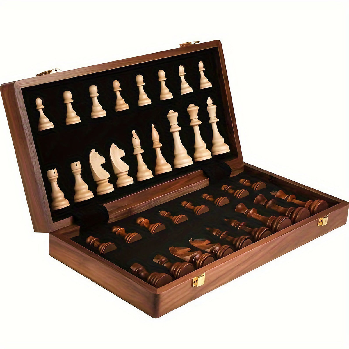 Jeu d'échecs en bois massif avec deux dames supplémentaires