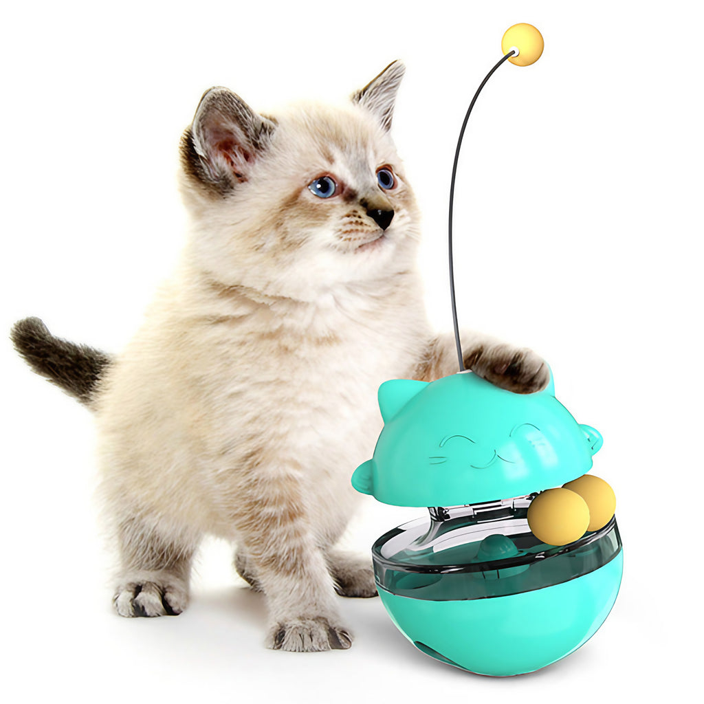 Jouet pour chat 3 en 1, à secouer et distributeur de friandises, bleu