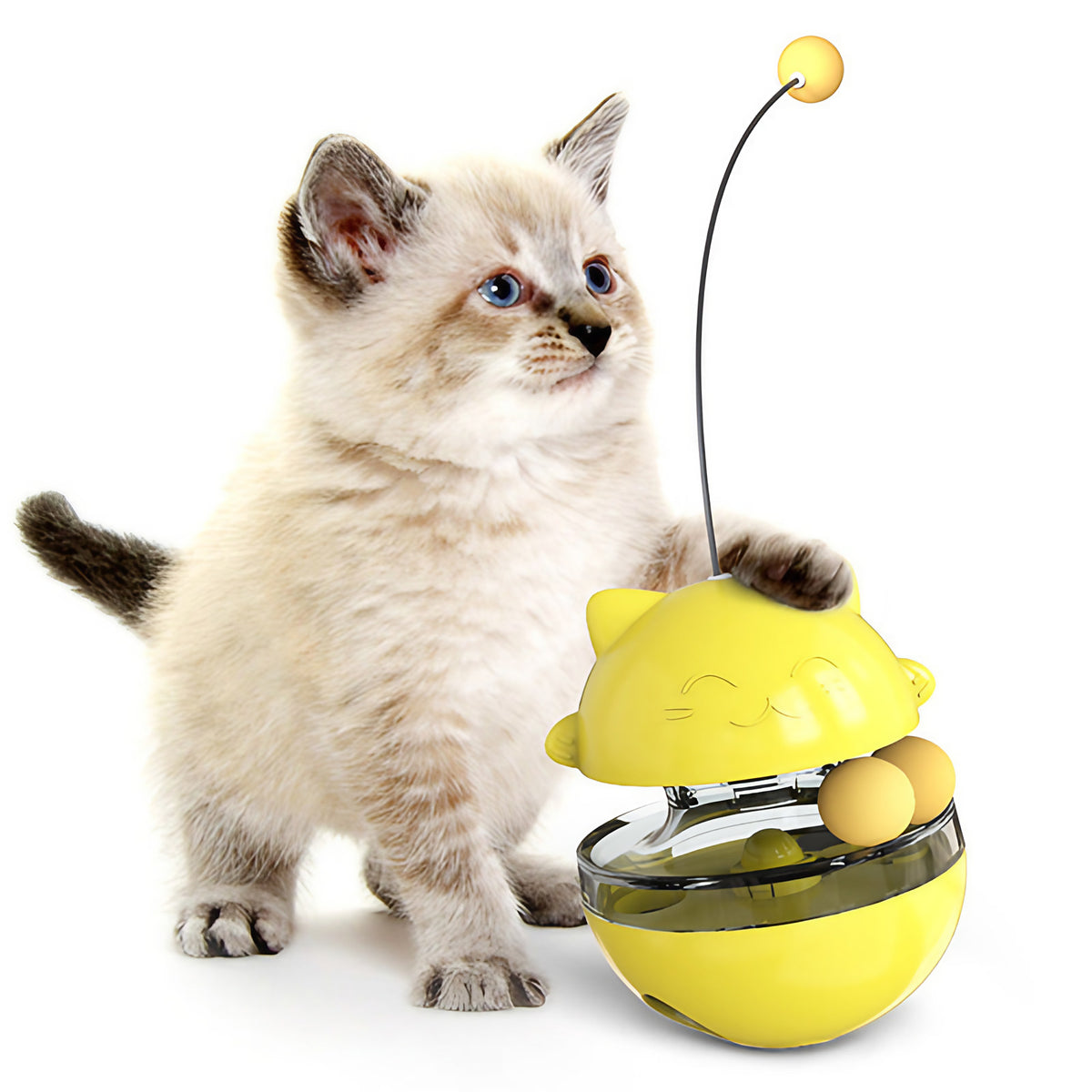 Jouet pour chat 3 en 1, à secouer et distributeur de friandises, jaune