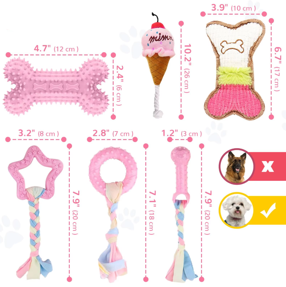 Lot de jouets à mâcher pour chiot, peluches, cordes et anneaux