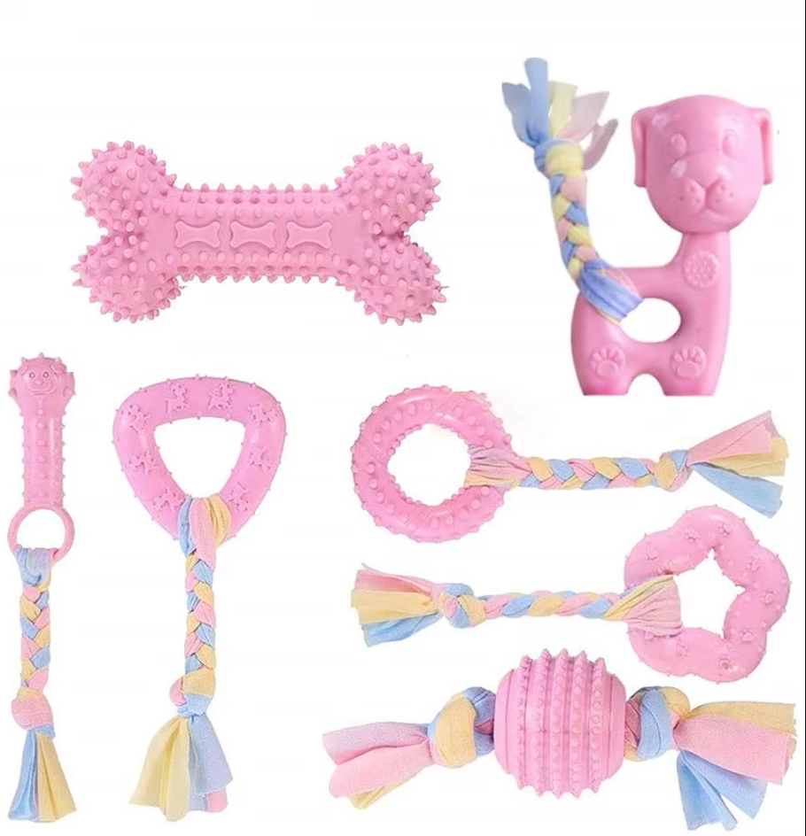 Lot de jouets à mâcher pour chiot, peluches, cordes et anneaux