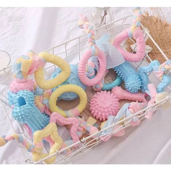 Lot de jouets à mâcher pour chiot, peluches, cordes et anneaux