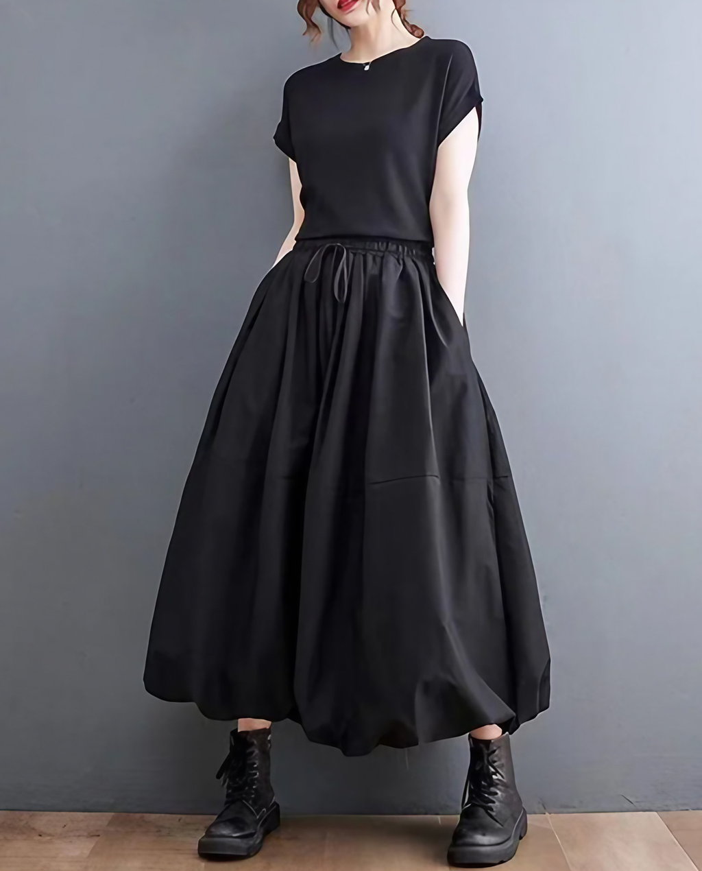 Jupe ballon noire femme à taille élastique, du S au XL, noir