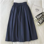 Jupe ample femme taille haute, beige, noir ou bleu marine, bleu marine