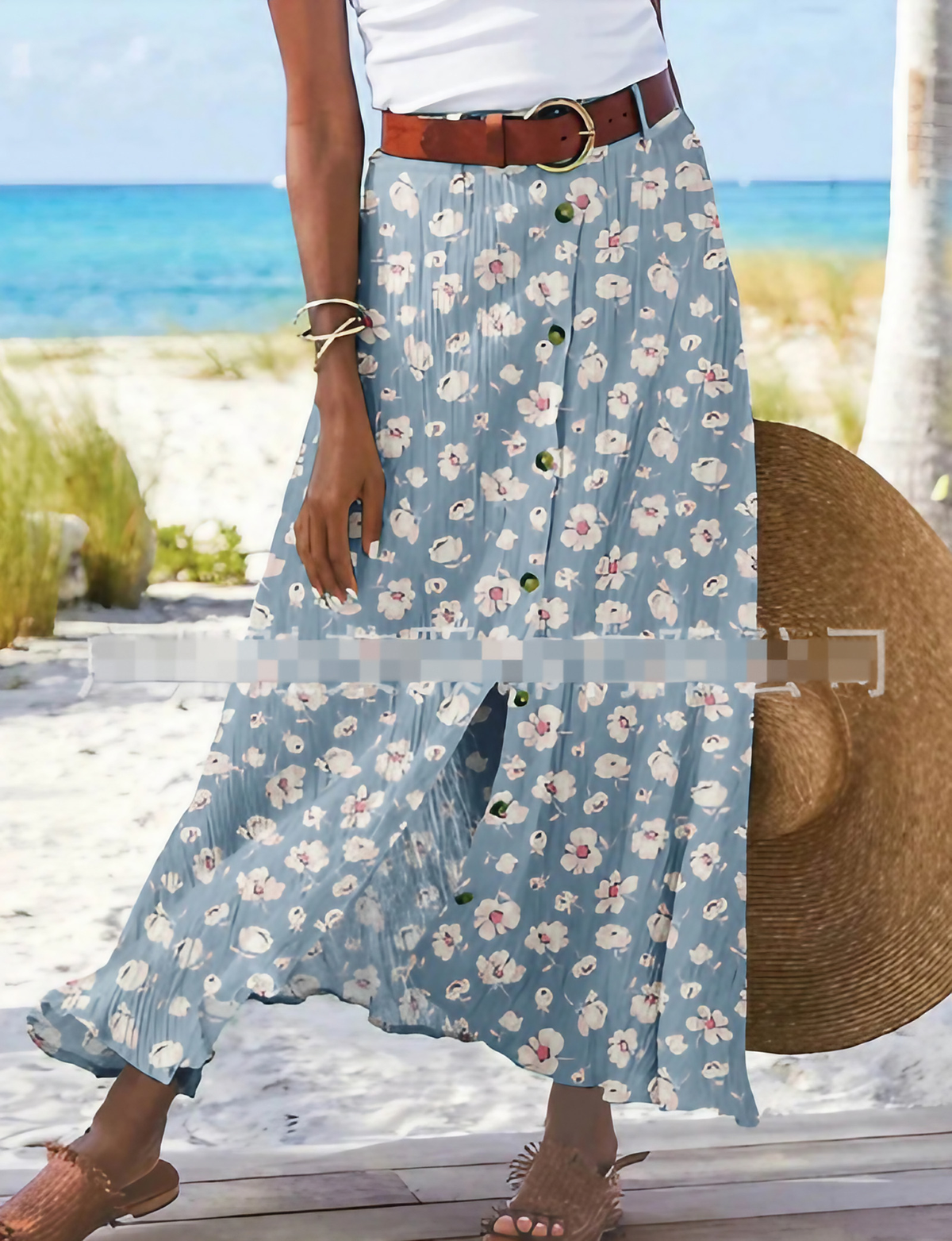 Jupe longue femme à imprimé floral bleu, du S au XL, bleu fleuri