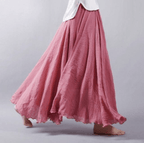 Jupe longue bohème à taille élastique, cinq coloris, rose foncé