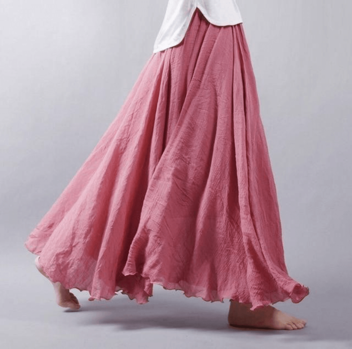 Jupe longue bohème à taille élastique, cinq coloris, rose foncé