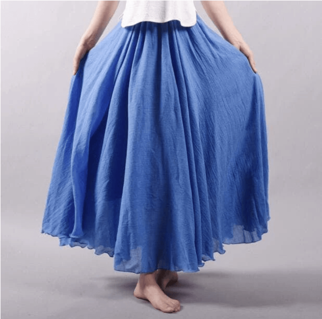 Jupe longue bohème à taille élastique, cinq coloris, bleu